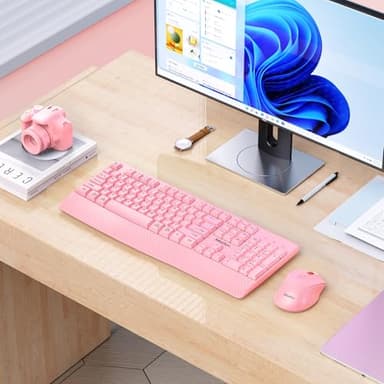 MEETION Wireless Keyboard and Mouse, Full-Sized Cordless Keyboard with Wrist Rest and 3 DPI Adjustable Mouse, Keyboard and Mouse Set with 2.4GHz USB Receiver, for PC/Computer/Laptop/Windows/Mac, Pink - Image 7