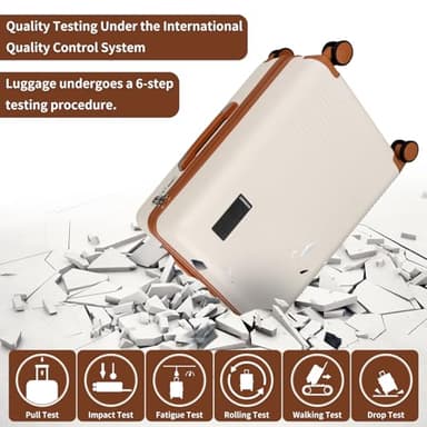WireHot 2 Piece Luggage Sets with Spinner Wheels Front Open Pocket, ABS+PC Suitcase with TSA Lock & YKK Zipper, Carry On 20/24 inch Medium +Toiletry Bag+Handbag, Apricot Off White - Image 3