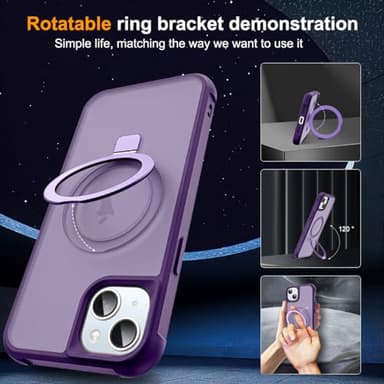 SKYLMW Compatible with iPhone 15 Case with Invisible Magnetic O-Ring Stand Military-Grade Translucent Case for iPhone 15 6.1" [Compatible with Mag-Safe][Great Grip Feeling], Purple - Image 2
