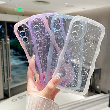 ZTOFERA for Samsung Galaxy A16 4G/5G Case 6.7",Cute Curly Wave Case with Star Glitter,Clear Shiny Bling Soft TPU Shockproof Phone Protective Cover for Women Girls-Pink - Image 6