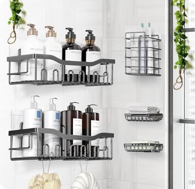 Luxury Style 5 Pack Stainless Steel Adhesive Shower Caddy Set - Rustproof Bathroom Organizer with Large Capacity Storage| No Drilling Shelves Shower Caddy Organizer | Bathroom Decor (Elegant Black - Image 2