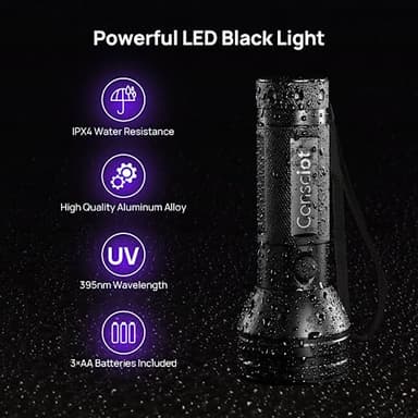 UV Flashlight Black Light, Consciot 51 LED 395nm Ultraviolet Blacklight, Portable Torch Light Pet Urine Detector for Dog/Cat Urine, Dry Stains, Bed Bug, Resin Curing, Matching with Pet Odor Eliminator - Image 3