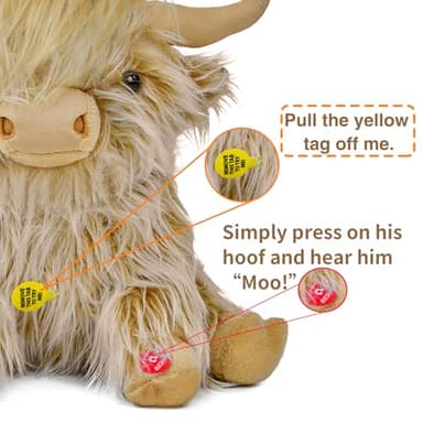 Tonpect Highland Cow Stuffed Animal with Mooing Sound, 9 inch Ginger Colored, Farm Cow Toy for Boys Girls Gift Decoration - Image 2