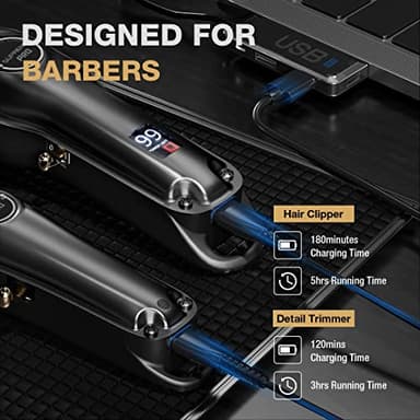 SUPRENT PRO Professional Hair Clippers for Men- Hair Cutting Kit & Zero Gap T-Blade Trimmer Combo- Cordless Barber Clipper Set with LED Display for Mens Gifts(Black) - Image 3