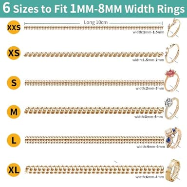 Ring Size Adjuster for Loose Rings，Kueroami Ring Adjuster Guards, 6 Sizes Tightener Resizer Fitter Rings Width 1-8 MM, Reduces Spacers Size by 0.5-1.5 (Gold) - Image 3