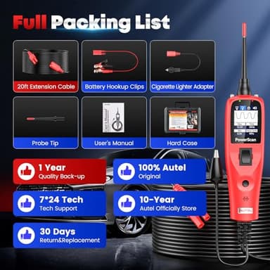 Autel PowerScan Automotive Circuit Tester, Power Circuit Probe Tool, 12-24V Electrical Short Open Breaker Circuit Finder, AC/DC Current Resistance, Duty Cycle, & 20FT Extension Cord, for 99% Cars - Image 9