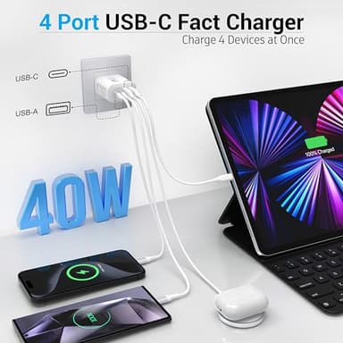 TT&C USB C Block 40W, 4 Ports Wall Plug Fast Charging Block, PD+QC Multiport Power Adapter USB C Charger Type C for iPhone 17, 17 Air, 17 Pro, 17 Pro Max, 16,15,14,13,12, Galaxy Phones (White 2Pack) - Image 4
