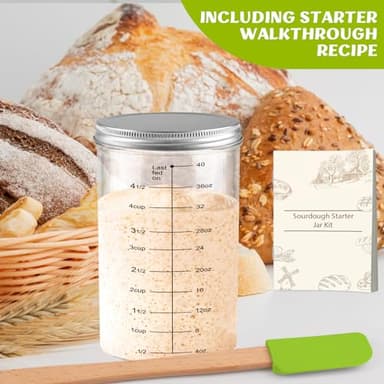 Sourdough Starter Jar 2 Pack - 40oz Sourdough Starter Kit with Thermometer, Feeding Band, Cloth Cover, Silicone Scraper and Metal Lid - Reusable Sourdough Bread Baking Supplies - Image 6