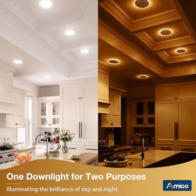 Amico 24 Pack 6 Inch 5CCT LED Recessed Ceiling Light with Night Light, 2700K/3000K/3500K/4000K/5000K Selectable Ultra-Thin Recessed Lighting, 12W=110W, 1100LM, Dimmable Canless Wafer Downlight ETL&FCC - Image 2