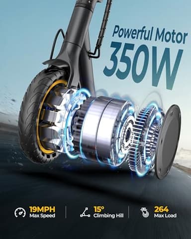 Electric Scooter with 350W Brushless Motor, 19 MPH Max Speed, 15 Miles Range, 8.5" Solid Tire, 3 Speed Modes, Cruise Control, Portable Commuter Escooter with APP, Dual Brake & E-Lock - Image 6