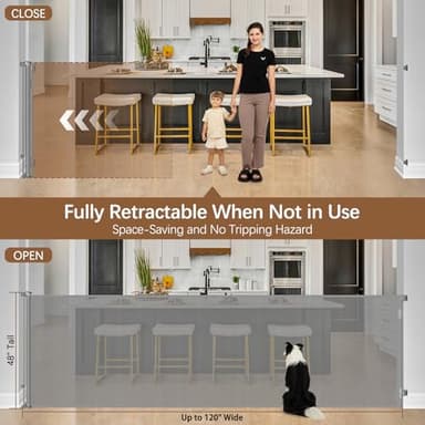 48 Inch Extra Tall Cat Gate 120" Extra Wide Retractable Baby Gate - No Jumping Over, Indoor 10ft Long Baby Gates for Large Openings Outdoor 4ft Tall Retractable Gate, Gray - Image 3