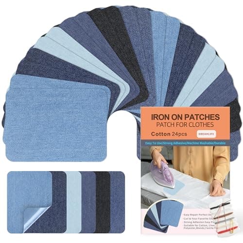 Iron On Patches for Clothes 24pcs, Iron On Patches for Jeans, Cotton Denim Repair Patch for Inside Jeans Fabric Kit, Jeans Knee, Pants, Clothing 3" by 4-1/4" Blue&Black - Image 1