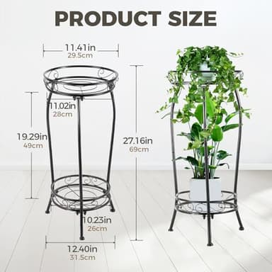 Kavlium Plant Stand Indoor Outdoor，Tall Black Metal Rustproof Stable Plant Stands，2 Tier 27.1 inch Multiple Plant Rack Holder Rack Flower Pot Stand Heavy Duty Plant Shelf - Image 2
