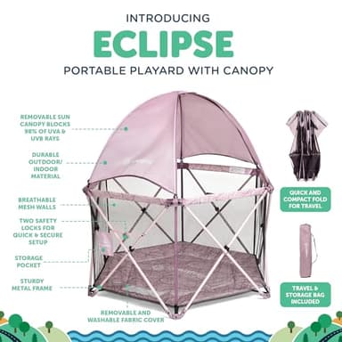 Baby Delight Go with Me Eclipse Deluxe Portable Playard | Playpen | Sun Canopy | Indoor and Outdoor | Ultra Padded Nylon Floor | Canyon Rose - Image 3