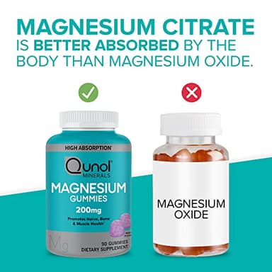 Qunol Magnesium Gummies for Adults, 200mg Elemental Magnesium (from 1,750mg Magnesium Citrate), High Absorption Magnesium Supplement, Supports Nerve, Bone and Muscle Health, Vegetarian, 90 Count - Image 4