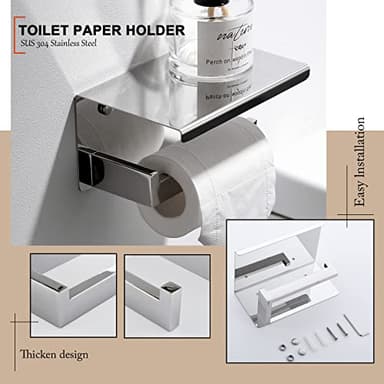 4-Piece Bathroom Hardware Set Chrome Bath Towel Bar Holder Sets Wall Mounted Stainless Steel Square Bathroom Accessory Kit, Polished Chrome 23.6 Inch - Image 5