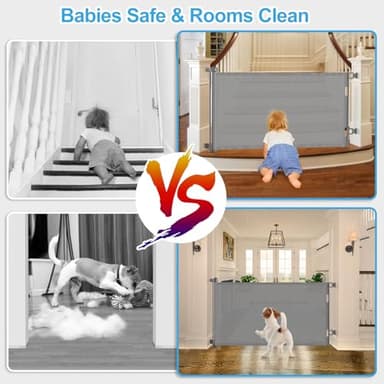 55 inch Retractable Baby Gates, EZIGO Extra Wide Baby Gate for Large Opening Extra Long Mesh Gate for Kids or Pet Dog Gate Child Safety Gate for Stairs Hallways Doorway Indoor Outdoor, Gray - Image 4