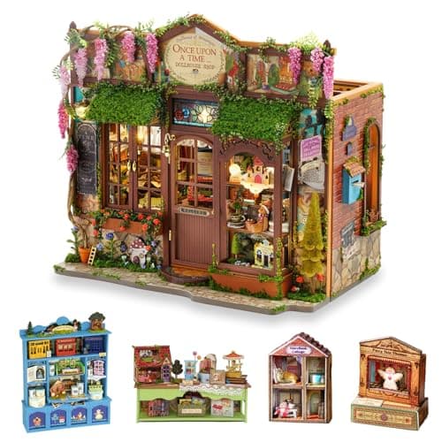 TuKIIE DIY Miniature House Kit with Furniture, 1:24 Scale Creative Room Opened & Closed Wooden Dollhouse Book Nook Plus Dust Proof for Kids Teens Adults(Dollhouse Shop) - Image 1