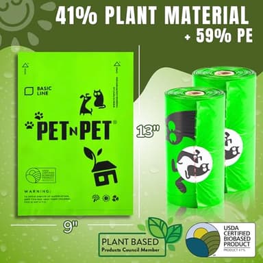 Pet N Pet 1080 Counts Green Poop Bags for Dogs, 41% Plant Based & 59% PE Extra Thick Dog Poop Bags Rolls, 9" x 13", Unscented Pet Waste Bag - Image 2