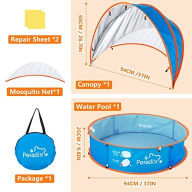 Peradix Paddling Pool for Kids & Pets Infant Ball Pit Tent, Baby Beach Tent, Toddler Wading Pool UV Sun Shelter Canopy with Mosquito Net, Portable Pop Up Tent Summer Beach Toys for Child - Image 3