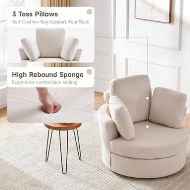 Huatean Home 39” Swivel Accent Barrel Chairs with Removable Headrest, Chaise Lounge Indoor with Neck Support Pillow, Swivel Chairs for Living Room, Oversized Chair with Ottoman, Beige - Image 4