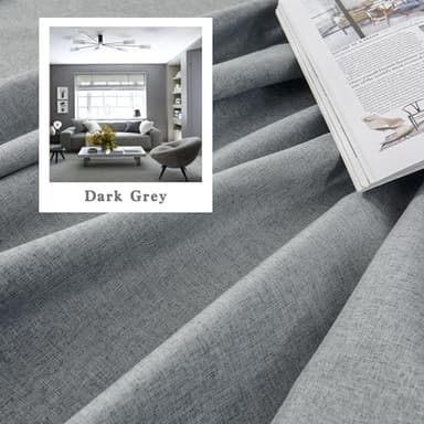 DUALIFE 90 Inches Long Blackout Linen Curtains Grey,Full Shade Light Blocking Sun Heat Saving Energy Efficient Drapes for Bedroom,Back Tab/Hook Belt/Rod Pocket,2 Pcs,50 Inch Wide x 90 Inch Length - Image 2