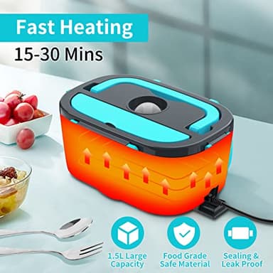 CHARMDOO Electric Lunch Box, Food Warmer Heater 12V 24V 110V, 80W Faster Heated Lunch Box for Car/Truck/Home Portable Heating Boxes with 1.5L 304 SS Container Fork & Spoon - Image 2