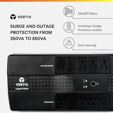 Vertiv Liebert PST5 UPS - 500VA/300W 120V Standby Power, 8 Outlets, Battery Backup with Surge Protection, Energy Star Certified, 3 Year Warranty, Free Software for Controlled Shutdown (PST5-500MT120) - Image 2