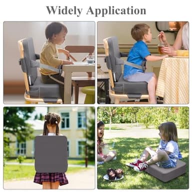 TOTIDYH Toddler Booster Seat for Dining Table, Non-Slip Kitchen Chair Booster Seat with Backrest and Adjustable Straps, Portable PU Waterproof Travel Baby Booster Increasing Cushion - Image 6