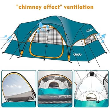 UNP Camping Tent 10-Person-Family Tents, Parties, Music Festival Tent, Big, Easy Up, 5 Large Mesh Windows, Double Layer, 2 Room, Waterproof, Weather Resistant, 18ft x 9ft x78in - Image 5