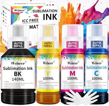 Welacer Sublimation Ink 440ML Autofill Bottles Refill for ET-2800 ET2400 ET-15000 ET-2803 ET-2850 ET2720 ET2760 ET2750 ET4800 etc.High-Yield Inkjet Printers Heat Press Transfer on Mugs - Image 1