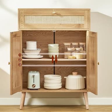 Iwell Storage Cabinet with Adjustable Shelf, Rattan Cabinet with Large Drawer, Sideboard Bufffet Cabinets, Bathroom Storage Cabinets, Accent Cabinets for Entryway, Natural - Image 4
