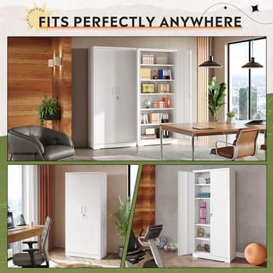 DEVAISE Garage Storage Cabinet, Metal Storage Cabinet with 2 Doors and 5 Adjustable Shelves, 71'' Lockable Steel File Cabinet, White for Home, Office, Garage, Shool, Gym - Image 5