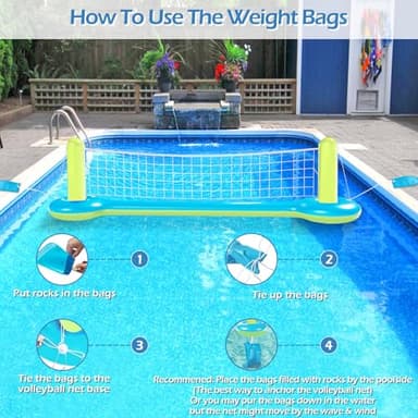 Jasonwell Pool Toys Games Set - 3 in 1 Pool Volleyball Net Basketball Hoop Ring Toss Game Inflatable Floats Water Floating Volleyball Swimming Pools Party Game Accessories Toy Gift Kids Teens Adults - Image 7