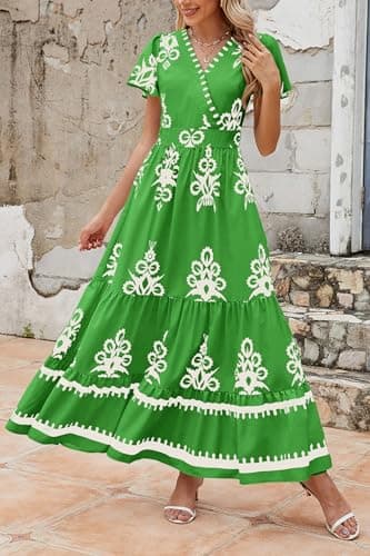 PRETTYGARDEN Womens 2025 Summer Casual V Neck Boho Maxi Dress Flowy Aline Bell Sleeve Tiered Floral Dresses with Pocket (Floral Green White,Small) - Image 7