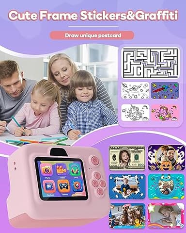 Dylanto Kids Camera Instant Print,1080P Kids Instant Cameras That Print Photos,Christmas Birthday Gifts for Girls Age 3-12,Portable Toy for 3 4 5 6 7 8 9 10 Year Old Girls Boys Pink - Image 3