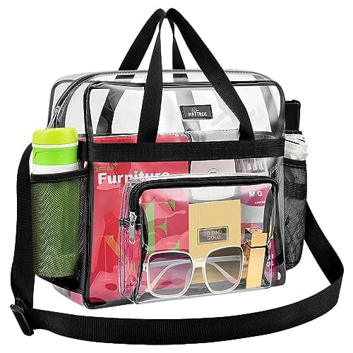 MAY TREE Clear Bag for Stadium Events 12×6×12 Clear Tote Lunch Bag with Reinforced Strap for Work, Concert and Sports, Black - Image 1
