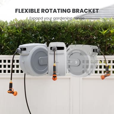Giraffe Tools Heavy Duty Retractable Garden Hose Reel 1/2 130 FT, Wall Mounted with 9 Pattern Nozzle & Detachable Leader Hose, 180° Swivel Bracket, Any Length Lock, Commercial Grade (Light Grey) - Image 3