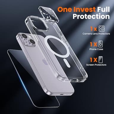 toushion 3 in 1 for iPhone 14 Case Clear with MagSafe, Not Yellowing, Screen Protector*1 Camera Lens Protector*1, Military-Grade Protection for iPhone 14 Phone Case 6.1 inch Clear - Image 2