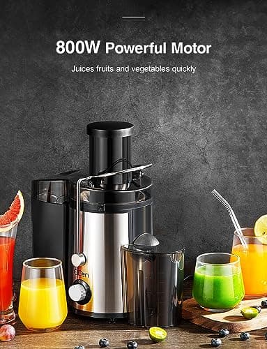 Qcen Juicer Machine, 800W Centrifugal Juicer Extractor with Wide Mouth 3” Feed Chute for Fruit Vegetable, Easy to Clean, Stainless Steel, BPA-free (Black) - Image 5