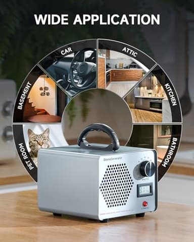 CREWORKS Ozone Odor Machine, Commercial Ozone Generator Air Purifier with Timer Display, 45000 mg/h Ozone Machine for Car Home Smoke Pet Odor Removal, High Capacity for 3200 sq ft Room, Silver - Image 9
