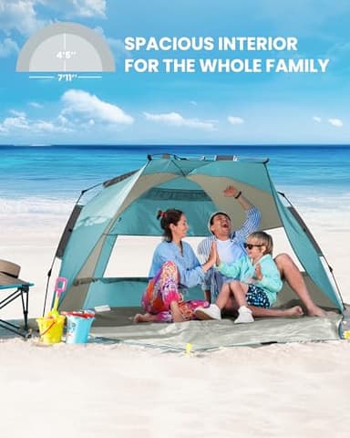 OutdoorMaster Beach Tent Sun Shelter for 3-4 Person, Pop Up Beach Tent Easy Setup with Sandbags, Portable Sun Shade Canopy with Carrying Bag for Beach & Outdoor, UPF50+ UV Protection - Cancun Seashore - Image 4