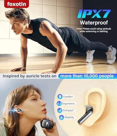 Ear Buds Wireless Earbuds - Bluetooth 5.3 Headphones (48H Playback) Built in Mic with LED Display Charging Case, IP7 Waterproof Earphone for iPhone Andriod Phones Laptop Sports Workout - Black - Image 6