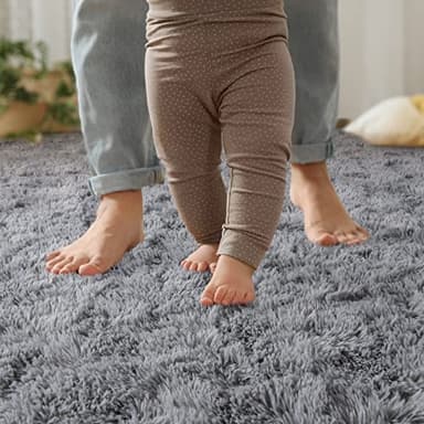 YJ.GWL Shag Runner Rug Non Slip for Bedroom Living Room Soft Small Rugs for Dorm, 2x6 Feet Grey Plush Carpet Runner for Nursery Dorm, Fuzzy Bedside Rug for Kids Boys Girls Room Home Decor - Image 3