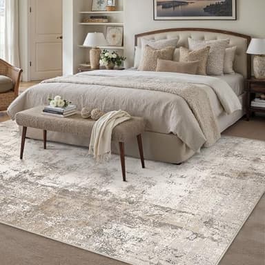 WondRg 8x10 Washable Area Rug Brown Grey Abstract Living Room Bedroom Carpet Neutral Modern Non Slip Soft Low Pile Indoor Large Throw Rug for Dining Room Office - Image 3