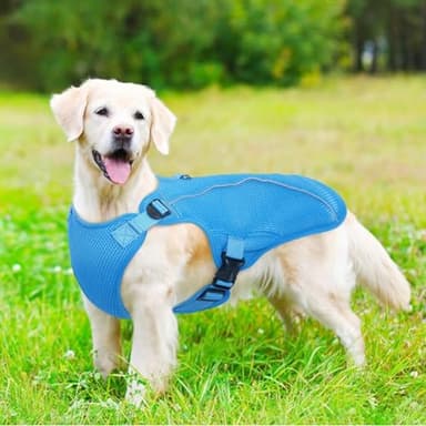 Kuoser Dog Cooling Vest for Large Dogs, Lightweight Doggie Cooler Jacket Breathable Mesh Pet Cooling Shirts Reflective Puppy Cool Harness for Beach, Hiking, Walking Blue XL - Image 7