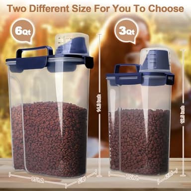 TIOVERY Dog Food Storage Container, 5-7 Lbs Airtight Pet Food Container, Cat food Container Dispenser with Portable Handle, Pouring Spout and a Collapsible bowl for Dogs Cats Navy Blue/6Qt - Image 3