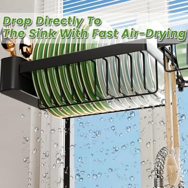 ilvvan Over The Sink Dish Drying Rack (Expandable Height and Length) Snap-On Design 2 Tier Large Dish Rack (23" - 34" L x 11" W x 19" - 21.5" H) - Image 7