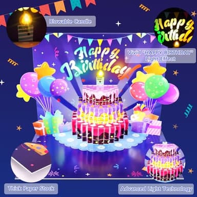 FITMITE Birthday Cards, Musical Pop Up Birthday Cards with Light, Blow Out LED Light Candle and Play Happy Birthday Music Pop Up Card, Birthday Gifts for Women Men Husband Wife Kids Greeting Cards - Image 4