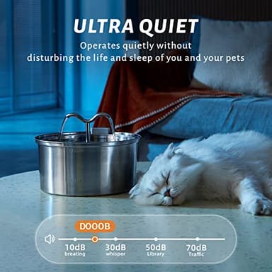 DOOOB Cat Water Fountain, 3.2L/108OZ Stainless Steel Pet Water Dispenser Automatic Metal Dog Drinking Fountains Water Bowl with Replacement Filters Ultra-Quiet Pump - Image 3